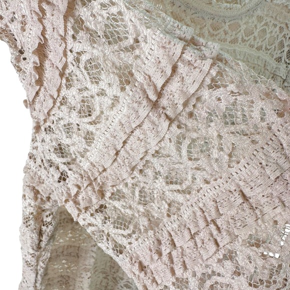 Lord & Taylor Lace Knit Long Sleeve Top Blush Pink Sheer Layering Shirt Size L - Picture 4 of 10